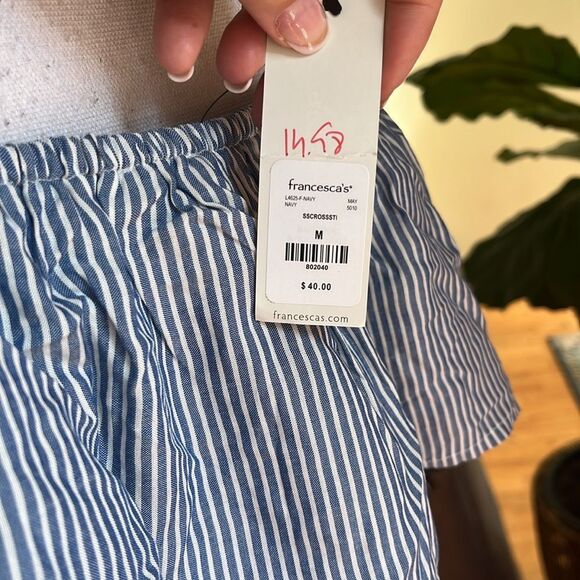 NWT Francesca's Collections Blue Rain Off-the-Shoulder Ruffled Blouse - Picture 3 of 7